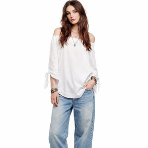 Free People White Poplin Off-Shoulder Blouse Size M